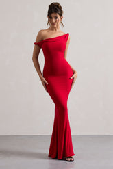 Red Twisted Asymmetric Maxi Dress